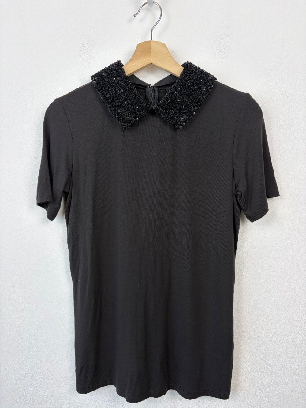 Weekend Max Mara Black Sequin Collar Short Sleeve Top Size S